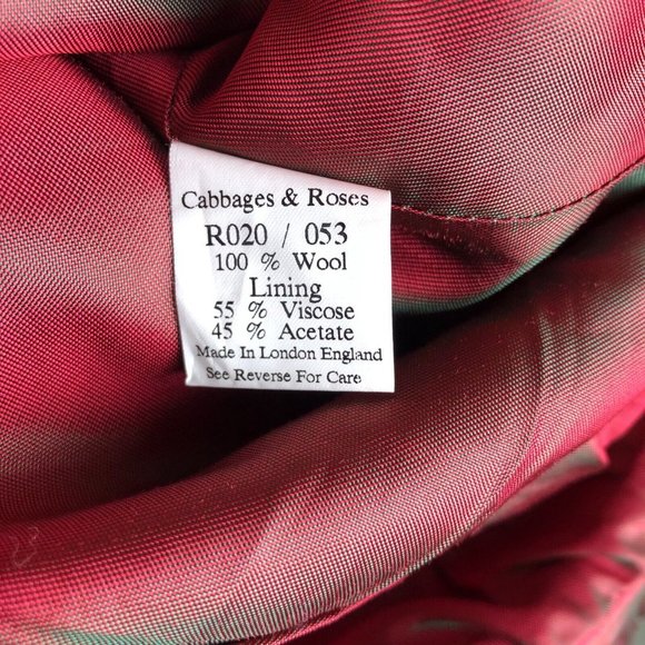 Cabbages And Roses Jacket Women's Medium Red Wool Coat Peplum Made In England - Picture 7 of 8